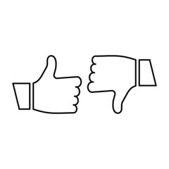 Thumb up and down outline icon isolated on white background.