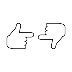 Thumb up and down outline icon isolated on white background.