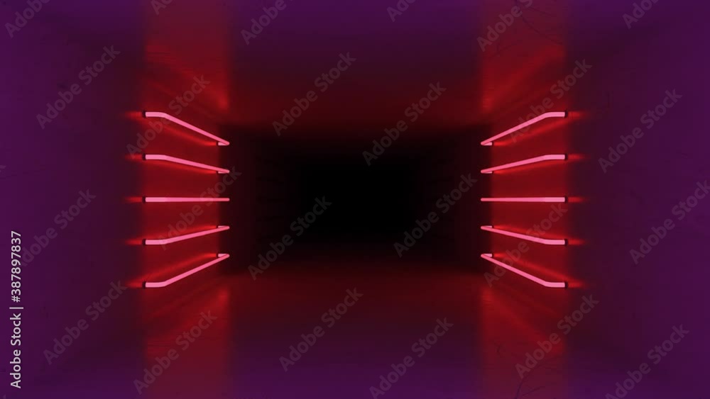 Poster abstract room interior with purple and red glowing neon lamps, fluorescent lamps. futuristic archite
