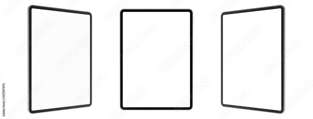Poster empty screen tablet computer mock-up view on white background