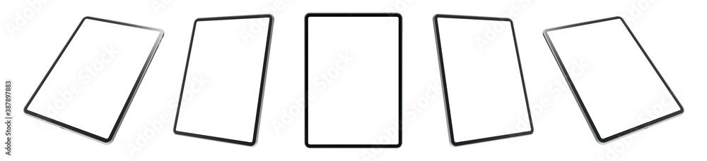Poster empty screen tablet computer mock-up view on white background