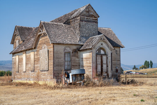 Old, abandoned LDS mormon church in Ovid, Idaho