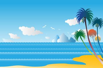 Fototapeta na wymiar Vector illustration seascape background over sea with coconut and beach.