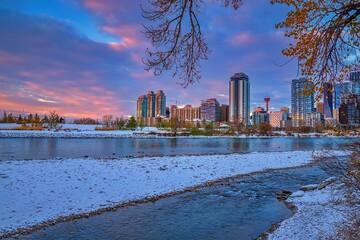 Sunrise Clouds Over Downtown Calgary In The Winter