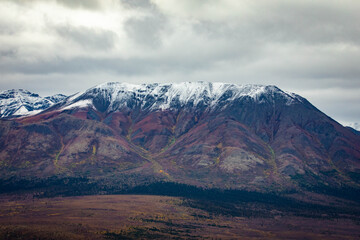 Peaks of Denali National park mountains range close up