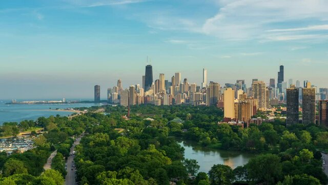 Chicago Cityscape and Lincoln Park - Day to Night Time Lapse