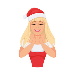 Vector character Santa girl expressing admiration, delight. Illustration, sticker, emotions