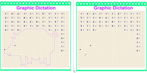 Draw a picture on the arrows. Cartoon graphic pig. Worksheet for children
