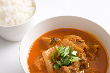 korean food, kimchi stew and boiled rice