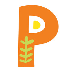 Orange vector bright Letter isolated Capital P 