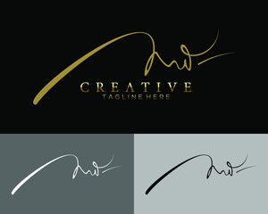 Set Luxurious Gold, Monogram and White Colours Signature Letter M W Logo Design