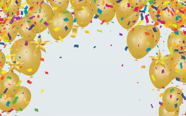 Gold balloons floating festive background, Celebrate a birthday, Poster, banner happy, Vector illustration for website