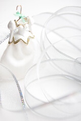 tangled ribbon and christmas ornament ball