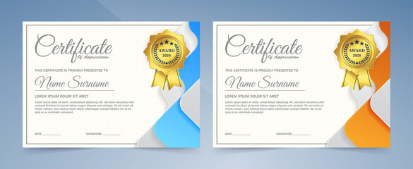 Award certificate in modern blue and orange