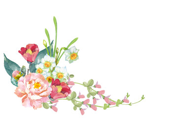 和風の花のブーケ　水彩画