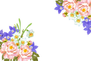 和風の花のブーケ　水彩画