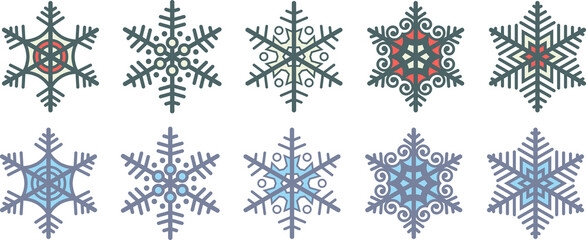 Snowflake vector set various shape and color. Christmas design