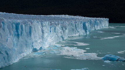 Horizontal view of the surface of the Perito Moreno Glacier in Southern Argentina in Patagonia,...