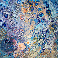 Abstract space sea blue purple textural bubble fluid festive background.