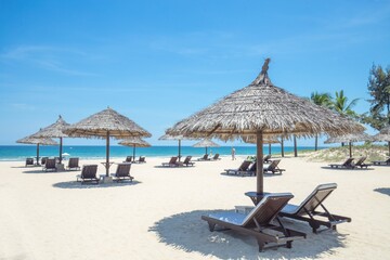 lounge chairs on the beach