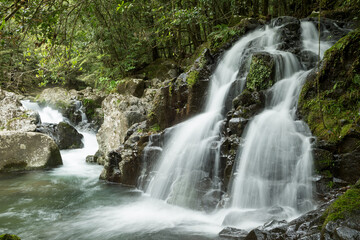 森の下の崖を落ちる川