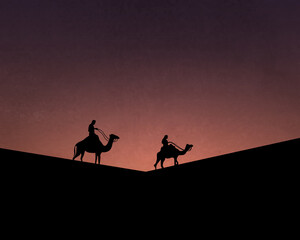 Merchants And Camels Walking Through The Desert, The Silk Road