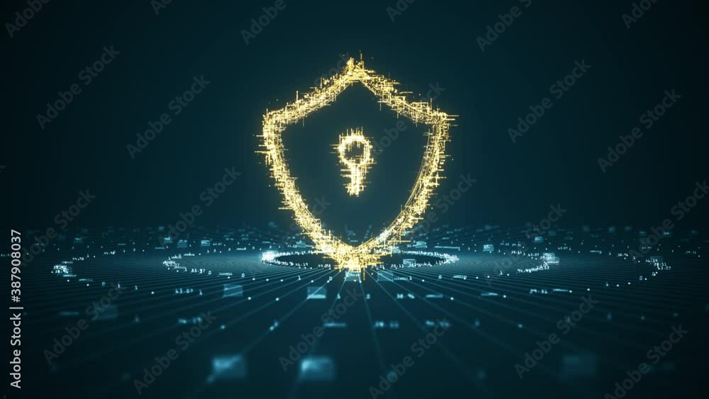 Poster cybersecurity concept. padlock with keyhole icon on digital data background. illustrates cyber data 