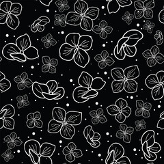 seamless pattern hand drawn outline hydrangea flowers with dots design