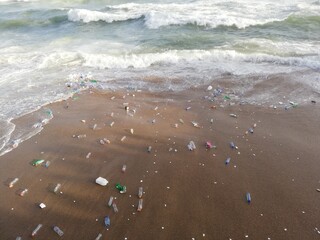 Pollution problem with plastic waste on the beaches