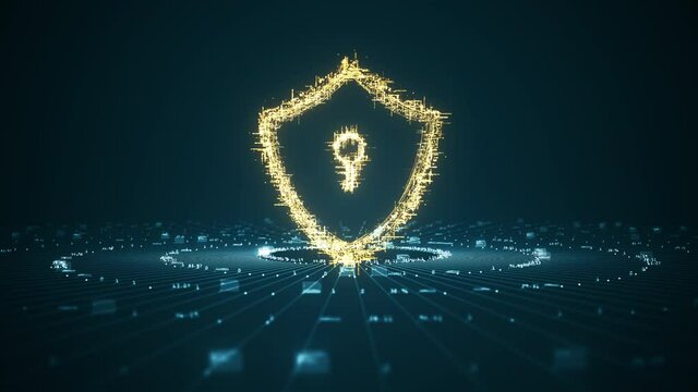 Cybersecurity concept. Padlock With Keyhole icon on digital data background. Illustrates cyber data security or information privacy idea. Blue abstract hi speed internet technology.