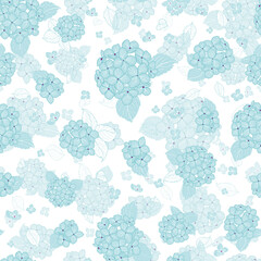 seamless pattern hand drawn blue round bouquet hydrangea flowers with leaves design
