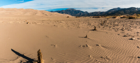 Dry Medano Creek  With Mt. Herard and the Dune Field of Great Sand Dunes National Park, Colorado, USA