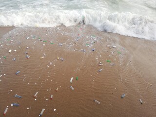 Pollution problem with plastic waste on the beaches