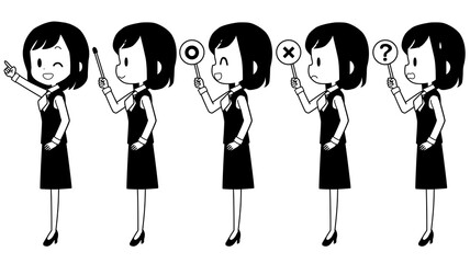 ビジネスウーマン　ポインター　サイン　セット