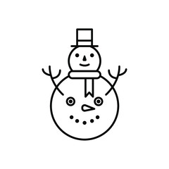 Snow man with hat line icon. Vector illustration. Isolate on white background, eps 10, Editable stroke