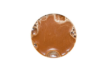 Top view of hot coffee foam on white background.