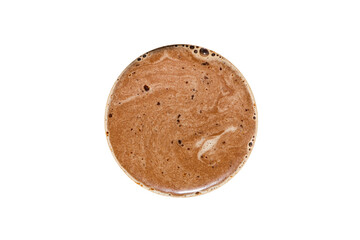 Top view of hot coffee foam on white background.