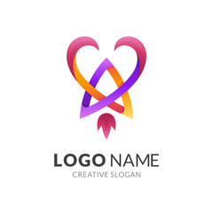 rocket love logo, rocket and love, combination logo with 3d colorful style