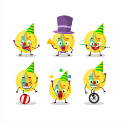 Cartoon character of yellow marbles with various circus shows