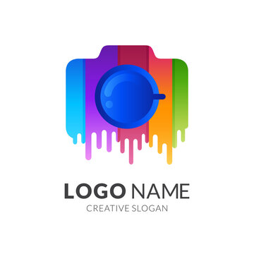 camera paint logo, camera and paint, combination logo with 3d colorful style