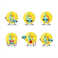 Photographer profession emoticon with yellow marbles cartoon character
