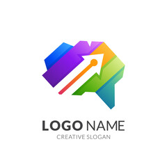 brain technology logo, brain and technology, combination logo with 3d colorful style