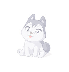 Cute Siberian husky puppy cartoon character. Vector illustration on white background.