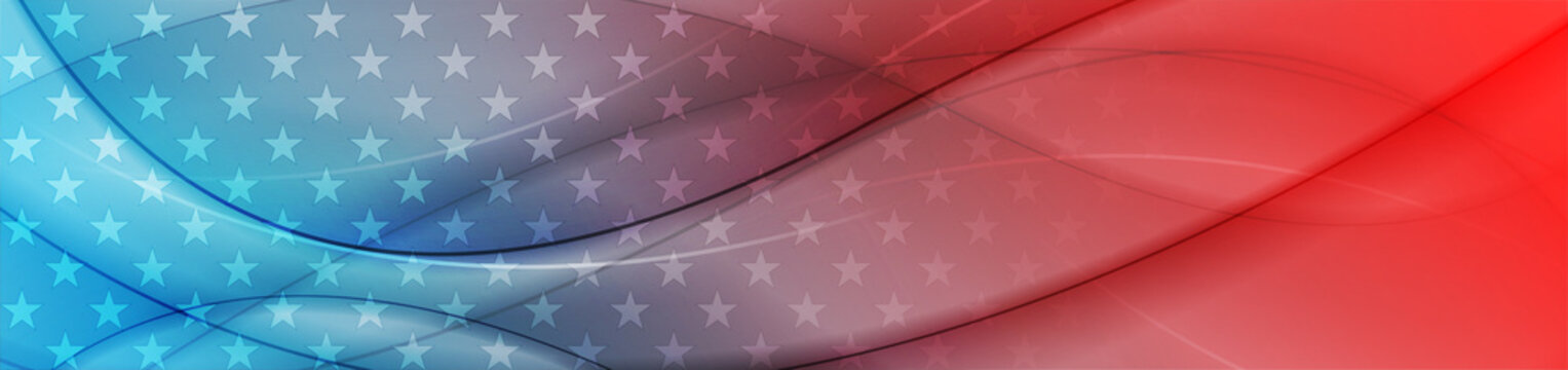 USA flag colors and stars abstract bright smooth wavy background. Vector banner design
