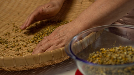 close up of a woman making a tea blend