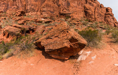 Giant Boulders and The Red Sandstone Walls of Johnson Canyon, Snow Canyon State Park,  Utah, USA