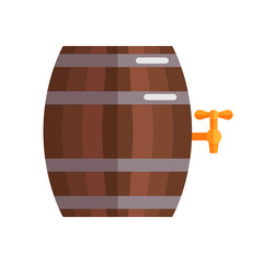 Vertical wooden barrel isolated on white background. Barrel for storage of alcoholic beverages. Side view. Element for your design works. Flat style vector illustration.