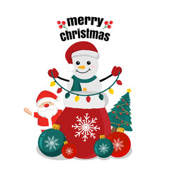 Merry Christmas and happy new year greeting card with cute character cartoon.