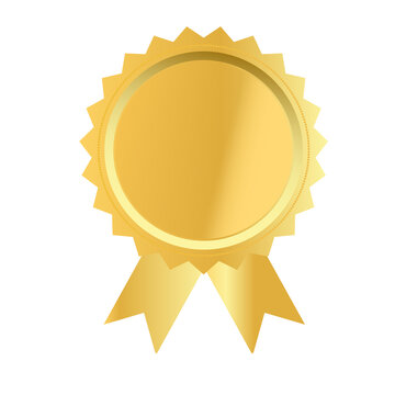 gold medal on white background. gold award sign. golden seal with ribbons symbol. flat style.