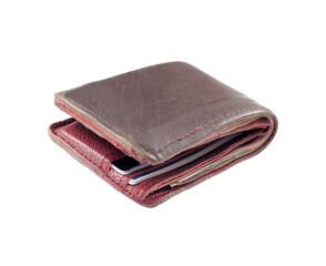 Stylish mens leather wallet brown leather on a white background